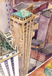 C. Bertram Hartman - Tapering Towers; Looking Down from Singer Tower; Looking Toward Aquarium:  A group of three watercolors