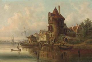 C. Gessnitzer - A busy waterway, Antwerp(?)