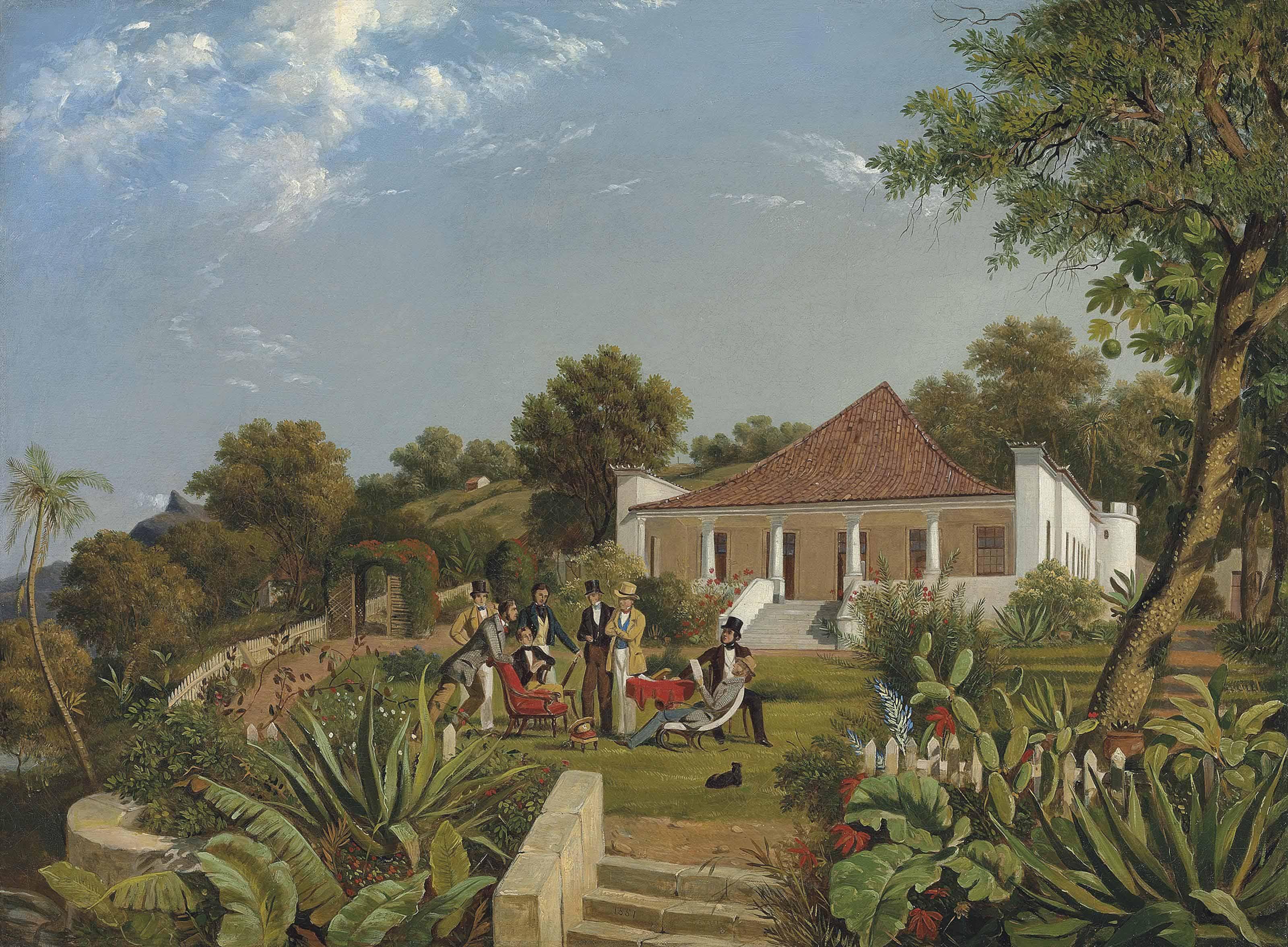 C.J. Martin - A group of merchants on a lawn, Rio de Janeiro, a glimpse of Corcovado beyond