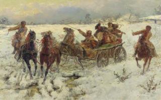 C. Pjotr Stojanow - Fröhliche Fahrt: a wedding party in a carriage in winter