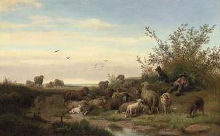 Caesar Bimmermann - A Shepherd Resting With His Flock