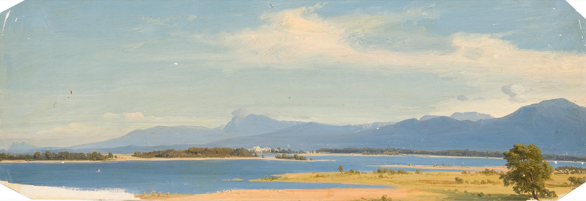 Cäsar Metz - 2 Bll.: Blick auf den Chiemsee (Studien).