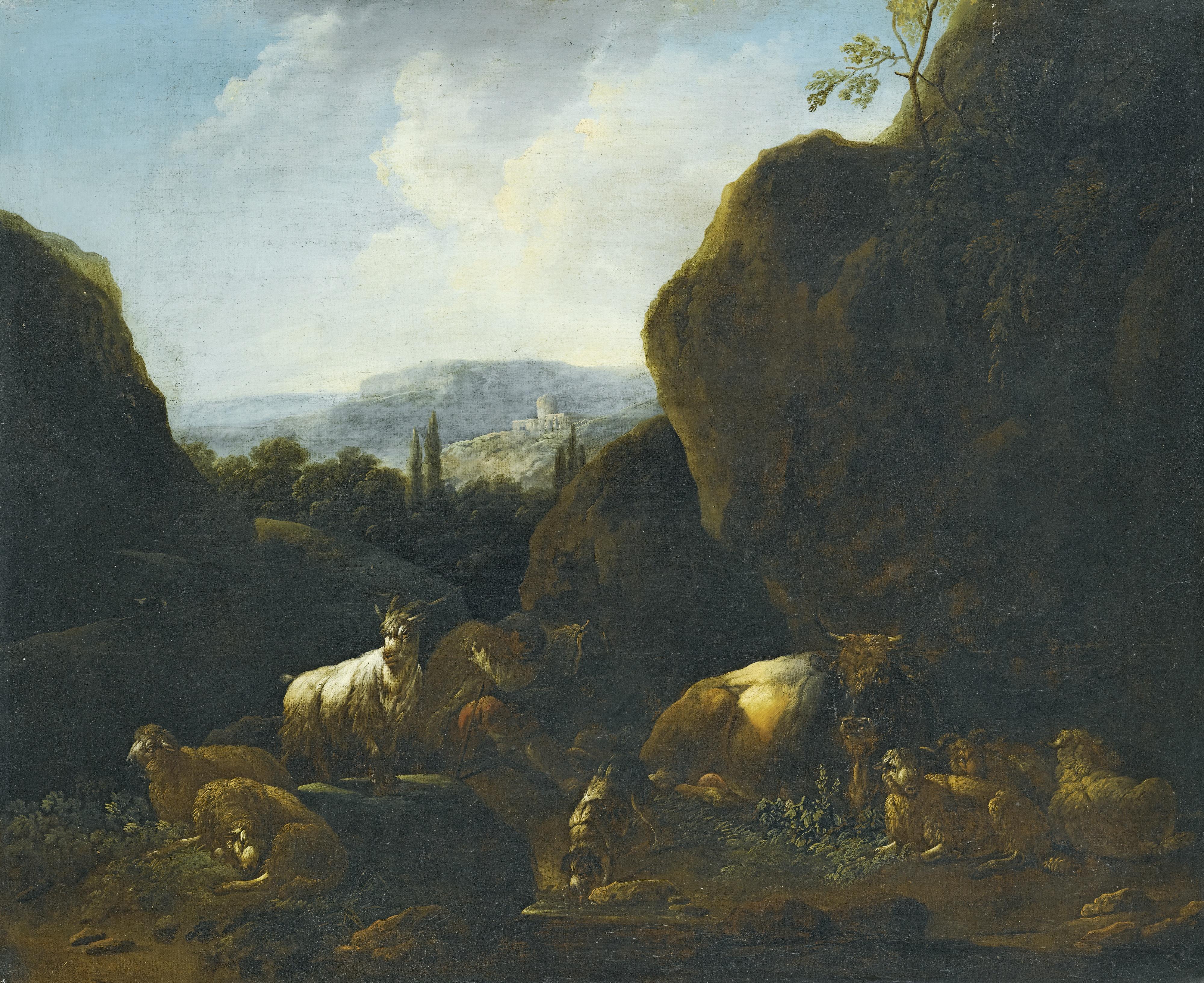 Cajetan Roos - A Landscape With A Flock Of Sheep And Goats
