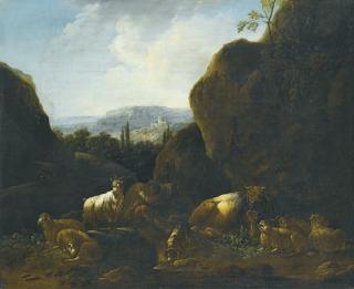 Cajetan Roos - A Landscape With A Flock Of Sheep And Goats