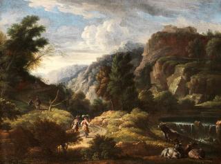Cajetan Roos - An Italianate Landscape With A Couple On A Country Path