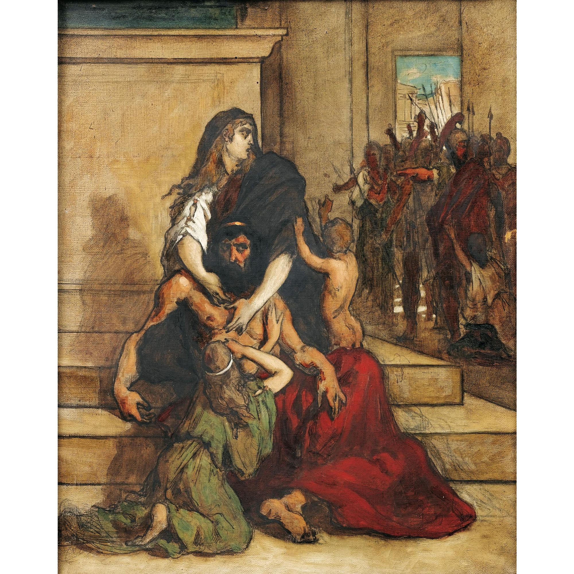 Camille-Félix Bellanger - Scène De La Guerre De Troie; Sacrifice Aux Dieux; La Mort D\'Abel; La Mort De Démosthène