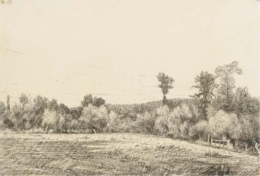 Camille Flers - Une prairie à Villers, près d\'Aumale, avec une maison entourée d\'arbres au fond