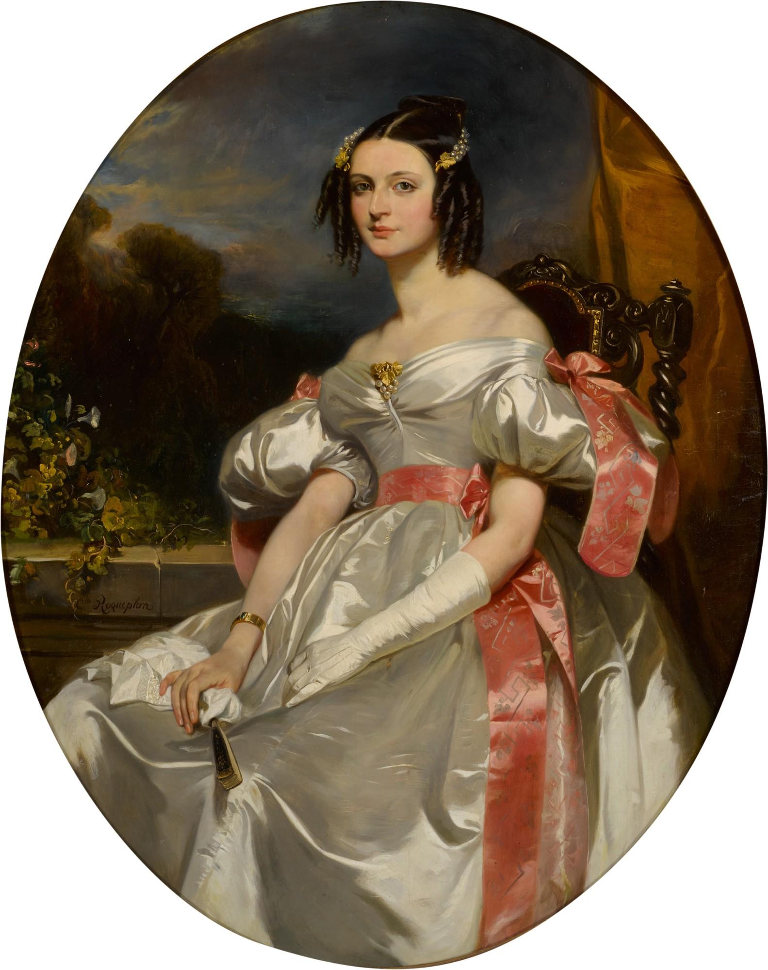 Camille Joseph Etienne Roqueplan - Portrait of a Lady with Pink Sash