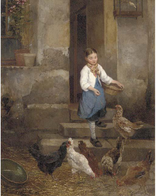 Camille Léopold Cabaillot Lassale - Feeding the Chickens
