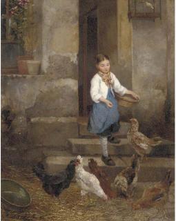 Camille Léopold Cabaillot Lassale - Feeding the Chickens