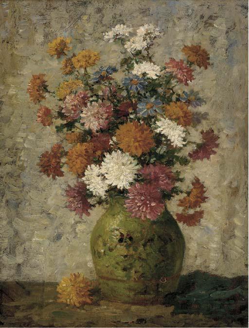 Camille Matisse - Chrysanthemums And Cornflowers In A Vase