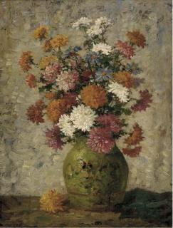 Camille Matisse - Chrysanthemums And Cornflowers In A Vase