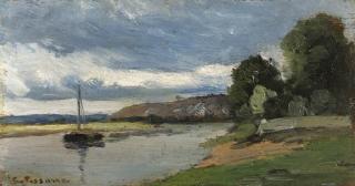 Camille Pissarro - Bord de rivière avec péniche