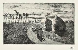 Camille Pissarro - Crepuscule (avec Meules) (Delteil 23)