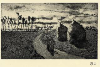 Camille Pissarro - Crepuscule (avec Meules) (Delteil 23)