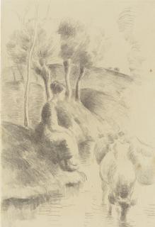 Camille Pissarro - Étude Pour Vachère Au Bord De L\'Eau