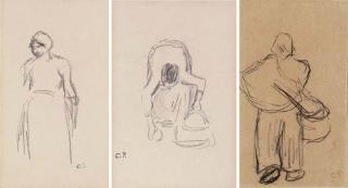 Camille Pissarro - Etudes des figures: Femme debout; Femme au travail; Femme avec corbeille