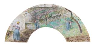 Camille Pissarro - Eventail, Femmes Travaillant Dans Les Champs, Pontoise