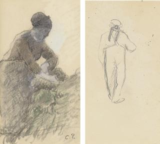 Camille Pissarro - Femme de profil, penchée (recto); Homme à la houe (verso)