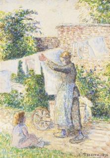 Camille Pissarro - Femme étendant du linge, Éragny