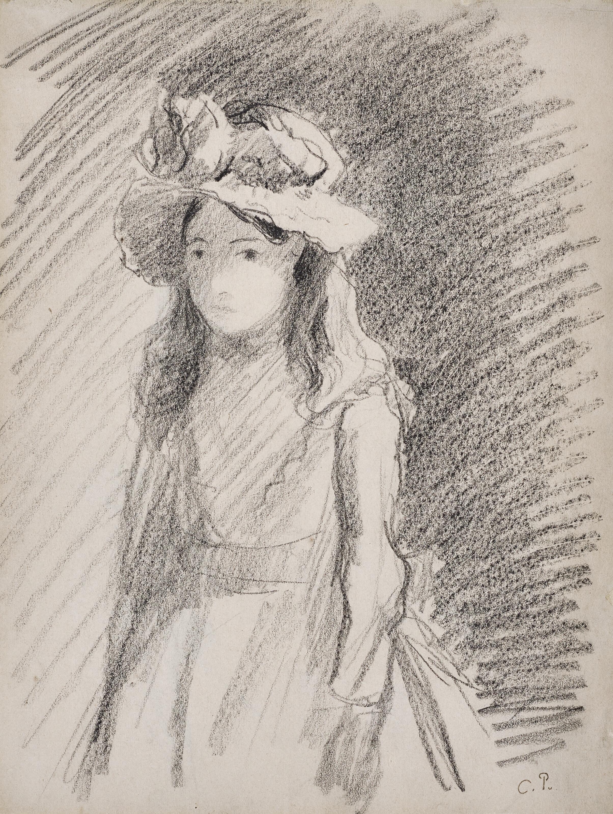 Camille Pissarro - Jeune fille au chapeau (recto); Etudes (verso)