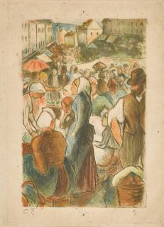 Camille Pissarro - Marché à Gisors (Rue Cappeville) (Delteil 112)