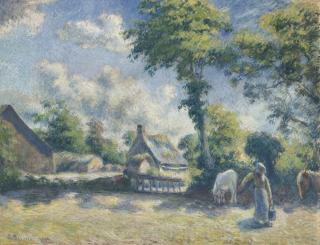 Camille Pissarro - Paysage À Melleray, Femme Donnant À Boire À Des Chevaux