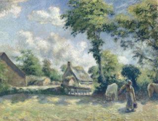 Camille Pissarro - Paysage À Melleray, Femme Donnant À Boire À Des Chevaux