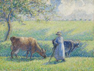 Camille Pissarro - Paysanne Gardant Deux Vaches