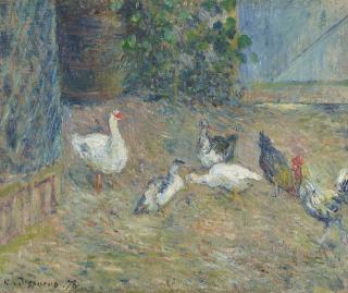 Camille Pissarro - Poulailler à la maison rouge, Pontoise (recto); Laveuses au bord de l\'eau, Pontoise (verso)