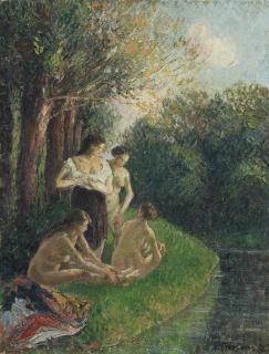 Camille Pissarro - Quatre baigneuses discutant au bord de l\'eau