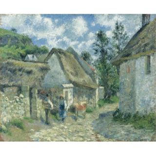 Camille Pissarro - Rue Des Roches Au Valhermeil À Auvers-Sur-Oise, Chaumières Et Vache