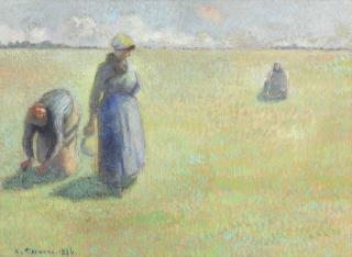 Camille Pissarro - Trois femmes cueillant de l\'herbe