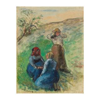Camille Pissarro - Trois paysannes, deux agenouillées et une debout