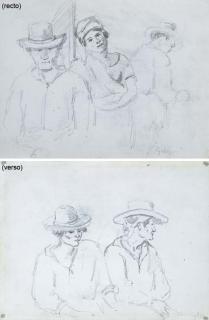 Camille Pissarro - Trois personnages (recto); Deux hommes assis (verso)