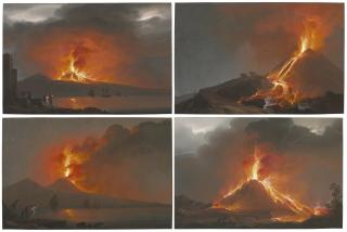 Camillo De Vito - Four views of the Vesuvius erupting