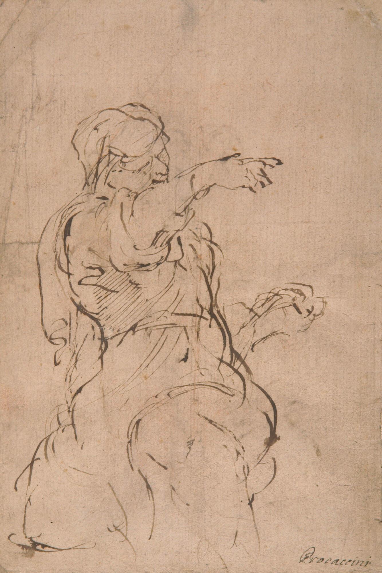 Camillo Procaccini - Eine alte Frau mit erhobenem Arm.