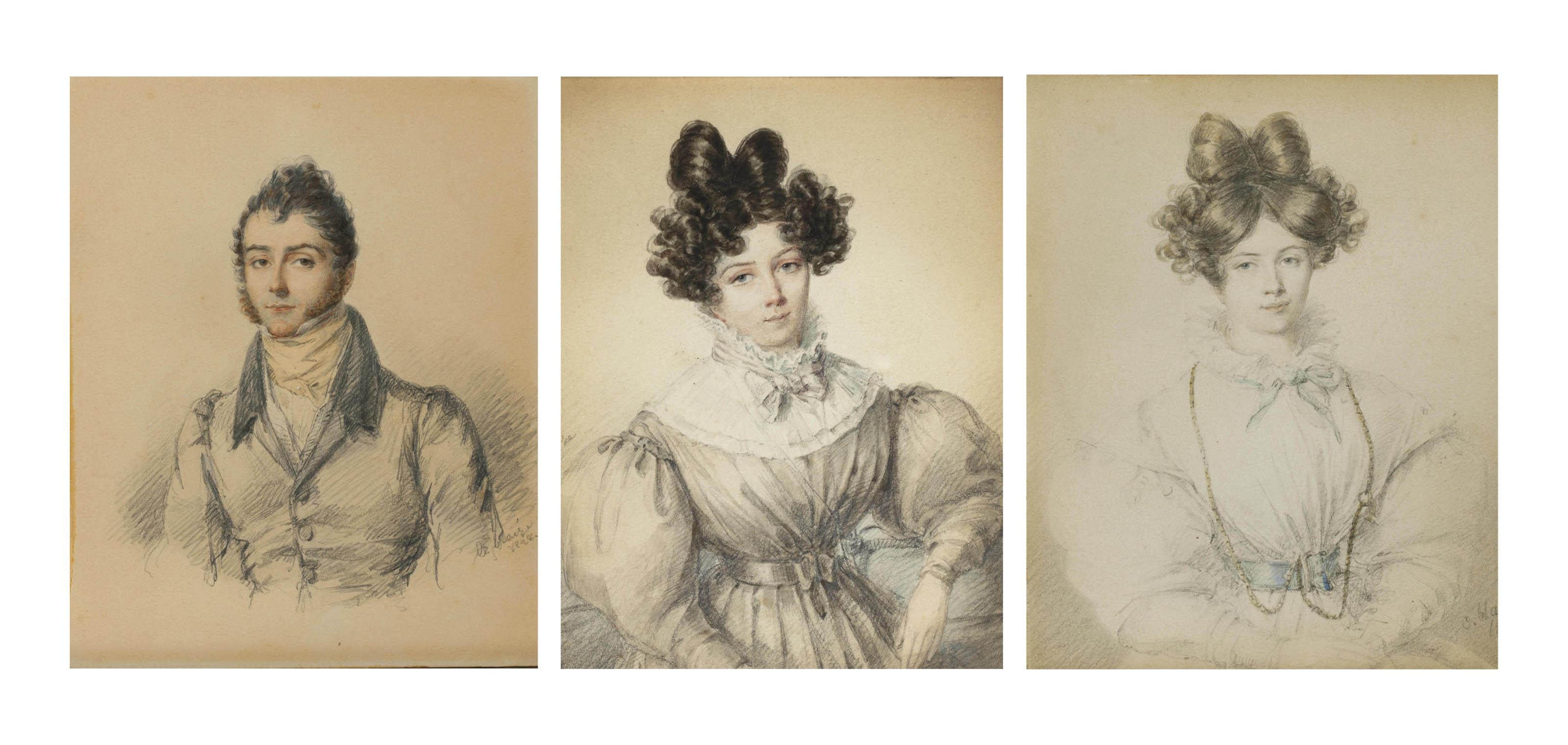 Candide Blaize - Deux Portraits De Femme En Buste Et Un Portrait D\'Homme