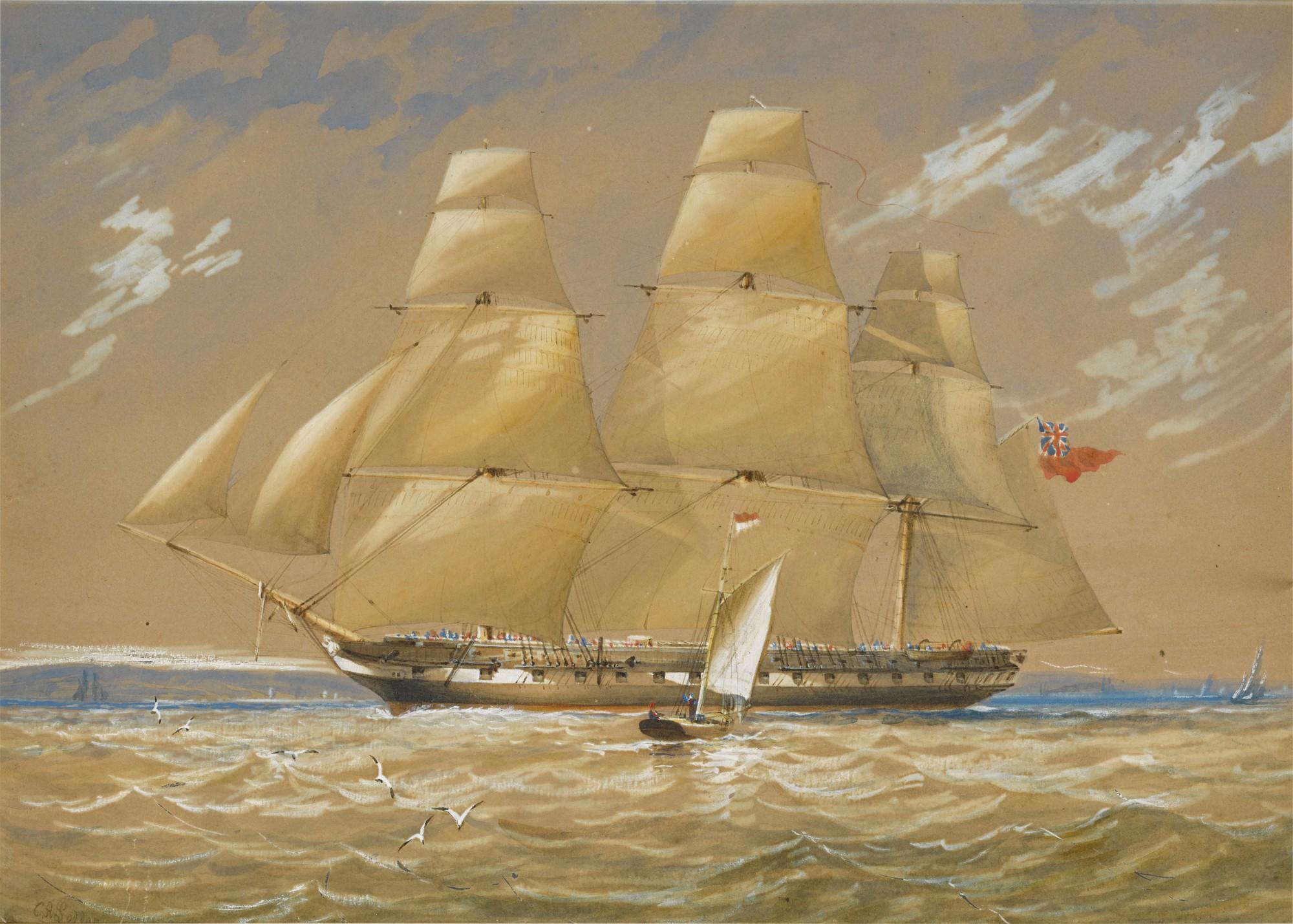 Captain Charles Arthur Lodder - A frigate off the coast