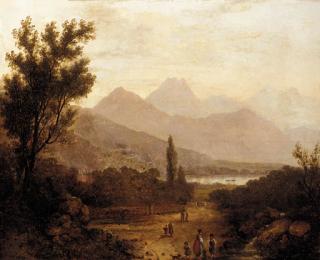 Captain John Duncan King - Figures in an extensive mountainous lake landscape