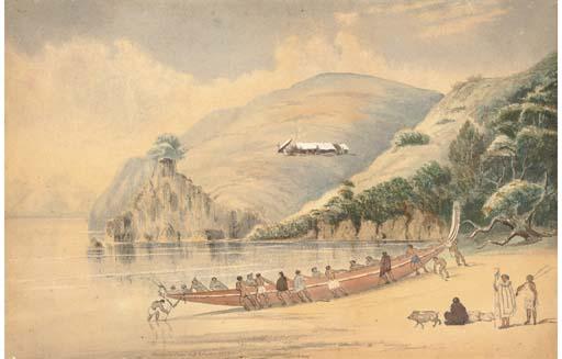 Captain Richard Aldworth Oliver - Sketch on the Wahapu beach, Bay of Islands