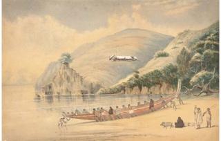 Captain Richard Aldworth Oliver - Sketch on the Wahapu beach, Bay of Islands