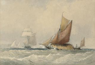 Captain Walter William May, R.I. - A loaded hay barge and other shipping in the Channel