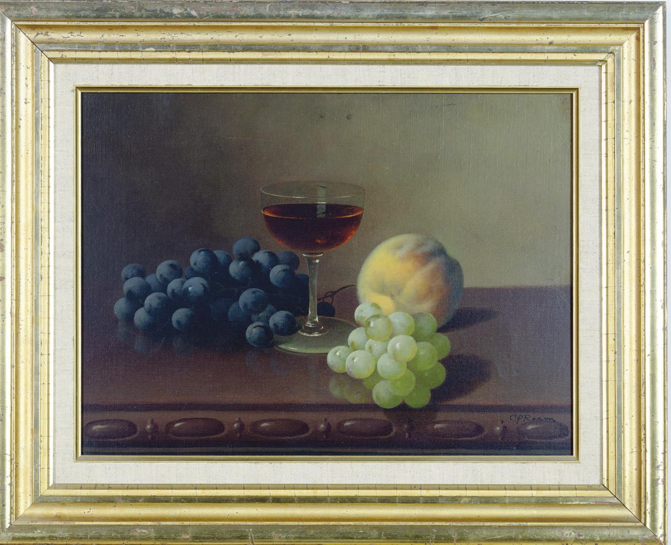 Carducius Plantagenet Ream - Still life with grapes, a peach and a glass of wine