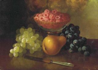 Carducius Plantagenet Ream - Still Life With Raspberries, Grapes And Pear