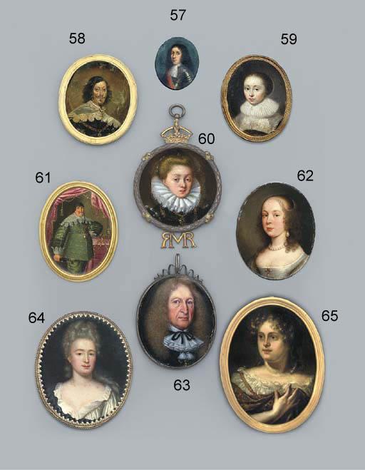 Carel de Moor - A Young Lady In White Dress With Frilled Border, Clasping A Gold And Blue Embroidered Cloak To Her Chest Fastened With A Gold Chain, Her Fair Hair Dressed In Curls