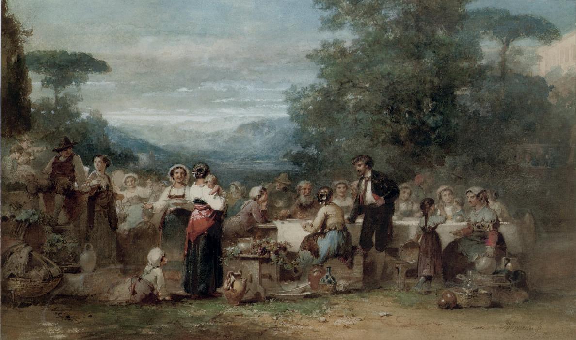 Carel Frans Philippeau - A festive banquet in an Italian landscape