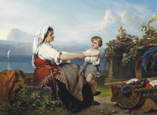 Carel Frans Philippeau - Mother and child in a Mediterranean landscape