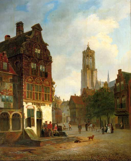 Carel Jacobus Behr - Daily activities in Utrecht with the Domtower beyond