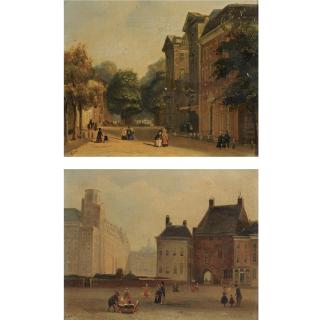 Carel Jacobus Behr - Dutch A View Of The Korte Voorhout Towards The Haagse Comedie, The Hague; A View Of The Buitenhof With The Gevangenpoort, The Hague (A Pair)
